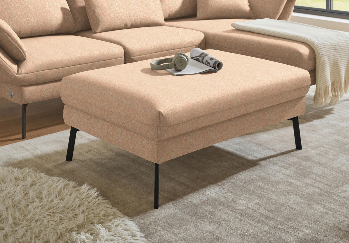 ECKSOFA Flachgewebe Lachsfarben  - Schwarz/Lachsfarben, Design, Textil/Metall (255-365/175-224cm) - Dieter Knoll