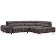 ECKSOFA Dunkelbraun Velours  - Dunkelgrau/Dunkelbraun, Design, Textil/Metall (295/201cm) - Hom`in