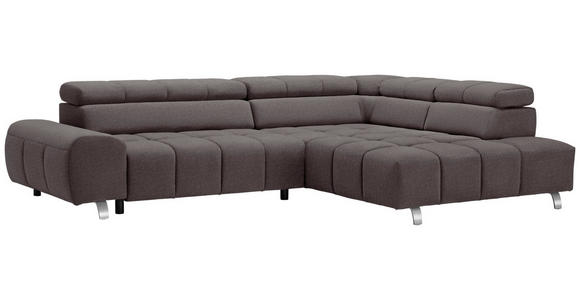 ECKSOFA Dunkelbraun Velours  - Dunkelgrau/Dunkelbraun, Design, Textil/Metall (295/201cm) - Hom`in