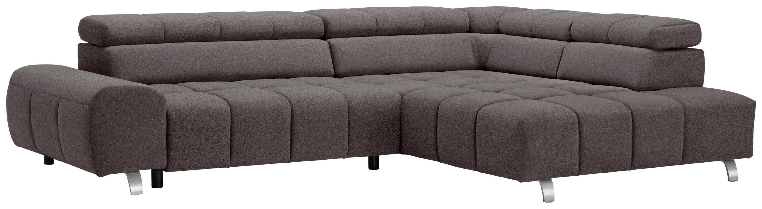 ECKSOFA Dunkelbraun Velours  - Dunkelgrau/Dunkelbraun, Design, Textil/Metall (295/201cm) - Hom`in