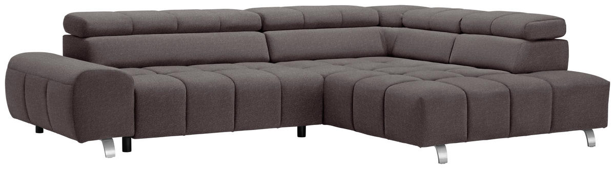 ECKSOFA Dunkelbraun Velours  - Dunkelgrau/Dunkelbraun, Design, Textil/Metall (295/201cm) - Hom`in