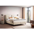 BOXSPRINGBETT 180/200 cm,  in Naturfarben, Matratze, gepolstertes Kopfteil, Topper, H2 + H3 = mittel + fest  - Schwarz/Naturfarben, Design, Leder/Holz (180/200cm) - Novel
