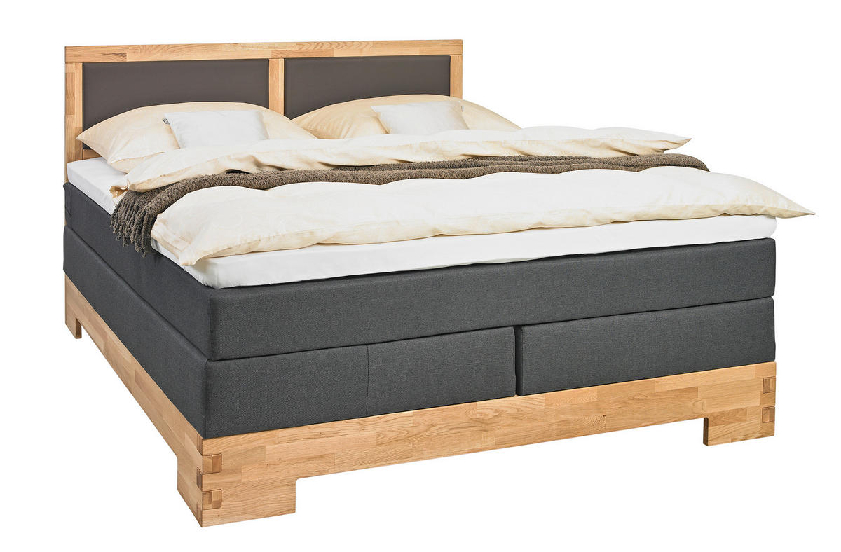 BOXSPRINGBETT 180/200 cm,  in Braun, Eichefarben, Matratze, gepolstertes Kopfteil, Topper, H3 = fest  - Eichefarben/Braun, Design, Holz/Textil (180/200cm) - Linea Natura