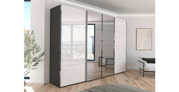 SCHWEBETÜRENSCHRANK  in Graphitfarben, Weiß  - Chromfarben/Graphitfarben, Design, Glas/Holzwerkstoff (316/223/68cm) - Novel