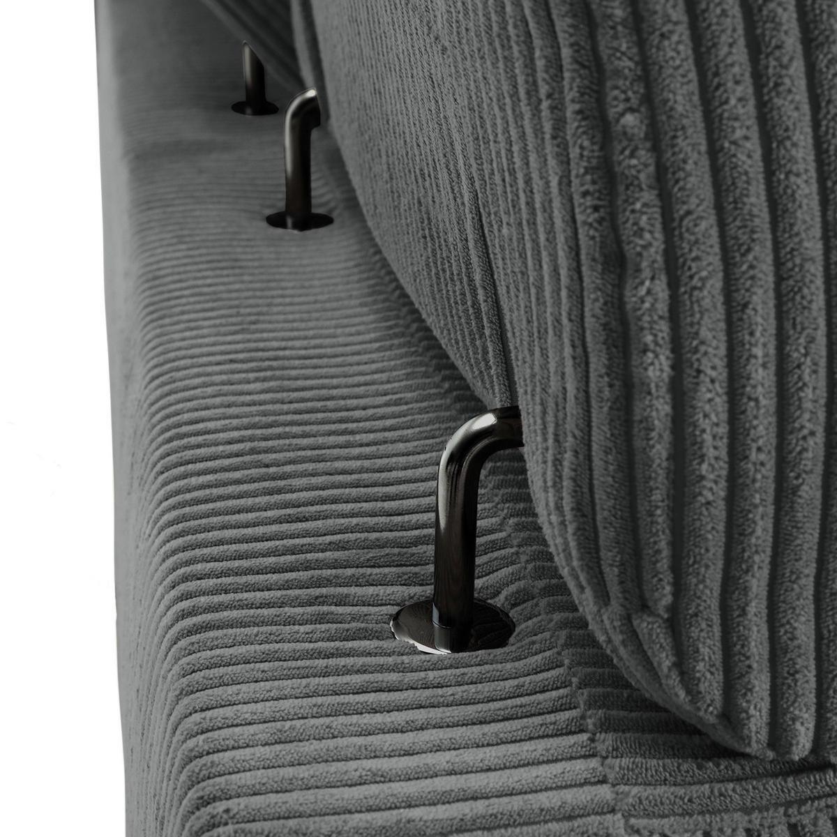 ECKSOFA Dunkelgrau Cord Rücken echt, Kopfteilverstellung, Sitzvorzug  - Dunkelgrau/Schwarz, KONVENTIONELL, Textil/Metall (257/170cm) - Carryhome