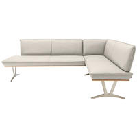 ECKBANK in Holz, Metall, Leder Creme  - Edelstahlfarben/Beige, Design, Leder/Holz (197/162cm) - Ambiente
