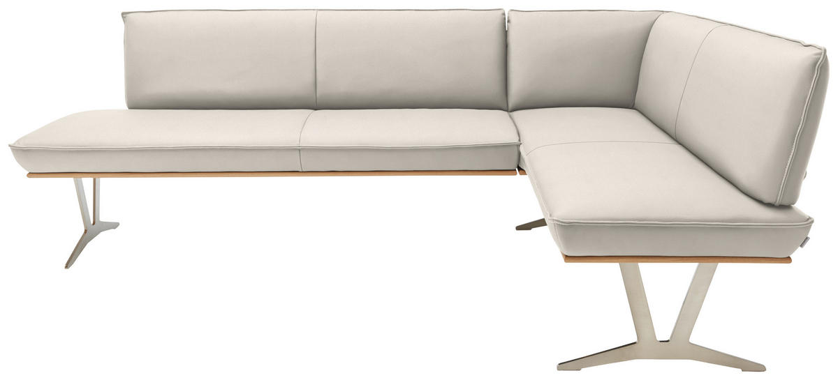 ECKBANK in Holz, Metall, Leder Creme  - Edelstahlfarben/Beige, Design, Leder/Holz (197/162cm) - Ambiente