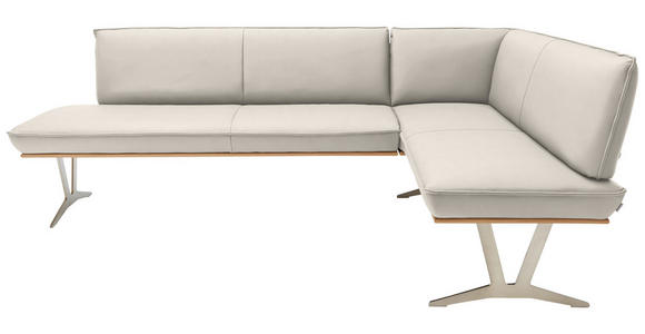 ECKBANK 197/152 cm  in Creme  - Edelstahlfarben/Beige, Design, Leder/Holz (197/152cm) - Ambiente