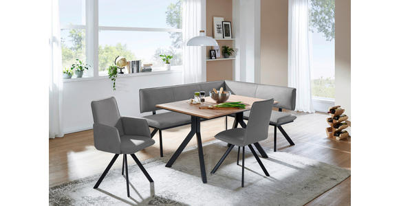 ECKBANK 180/140 cm in Schwarz, Hellgrau - Hellgrau/Schwarz, MODERN, Textil/Metall (180/140cm) - Cantus