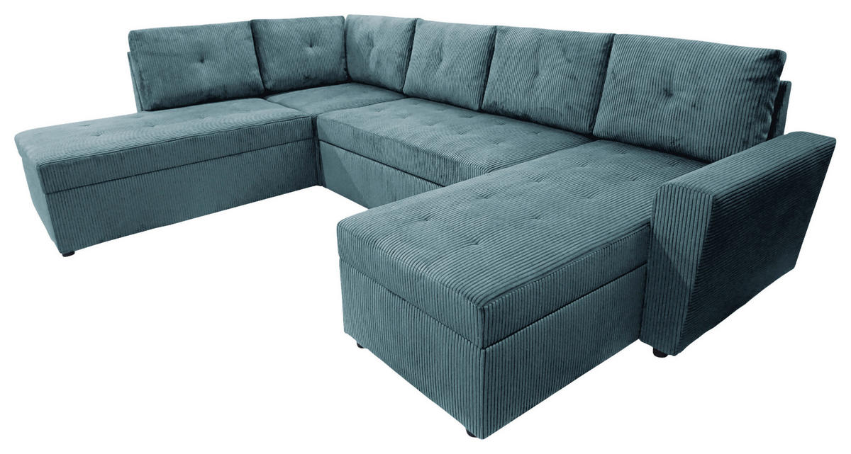 WOHNLANDSCHAFT TERMOLI in Cord Hellblau  - Schwarz/Hellblau, Design, Kunststoff/Textil (212/297/155cm) - MID.YOU