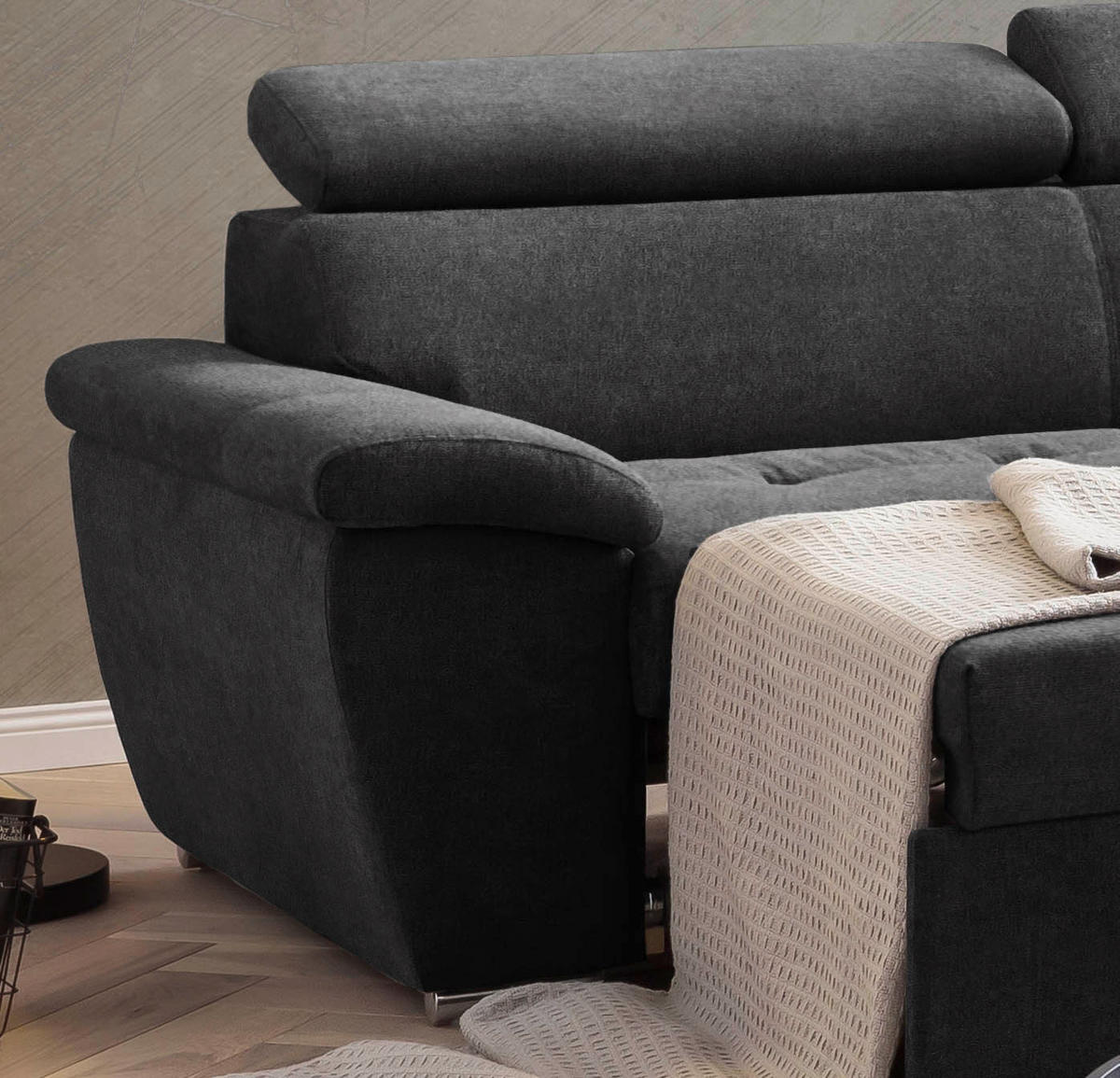 ECKSOFA in Mikrofaser Schwarz  - Chromfarben/Schwarz, Design, Textil/Metall (262/216cm) - Livetastic