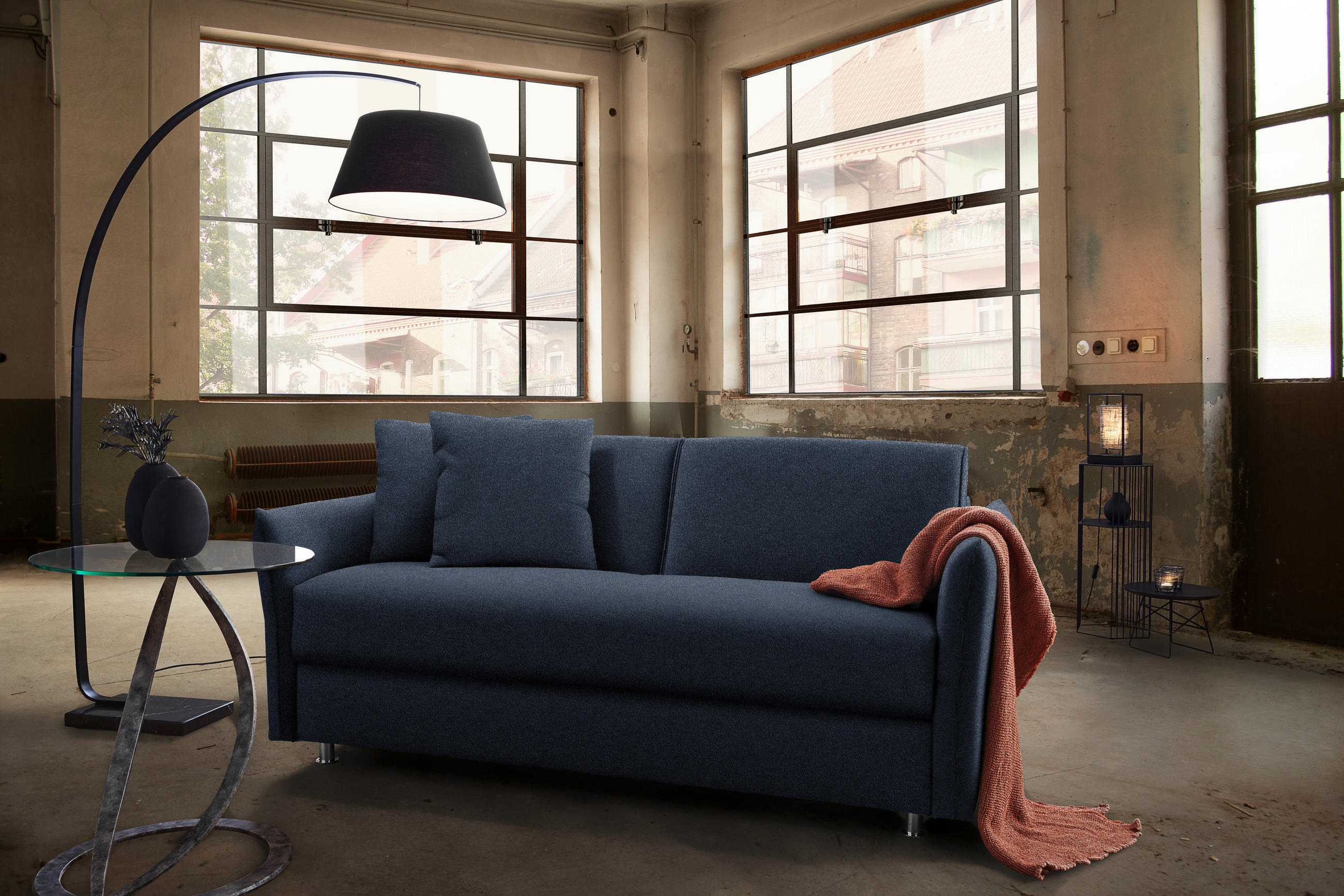 SCHLAFSOFA in Textil Dunkelblau  - Chromfarben/Dunkelblau, Modern, Textil/Metall (194/85/100cm) - Bali