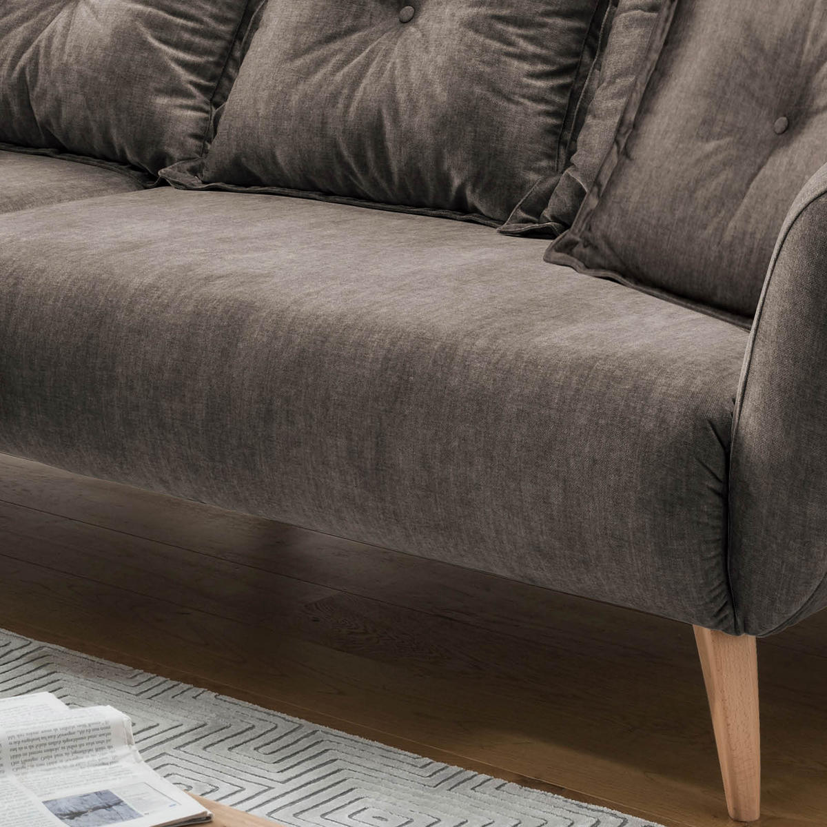 ECKSOFA in Velours Braun  162/277 cm  - Buchefarben/Braun, MODERN, Holz/Textil (162/277cm) - Livetastic