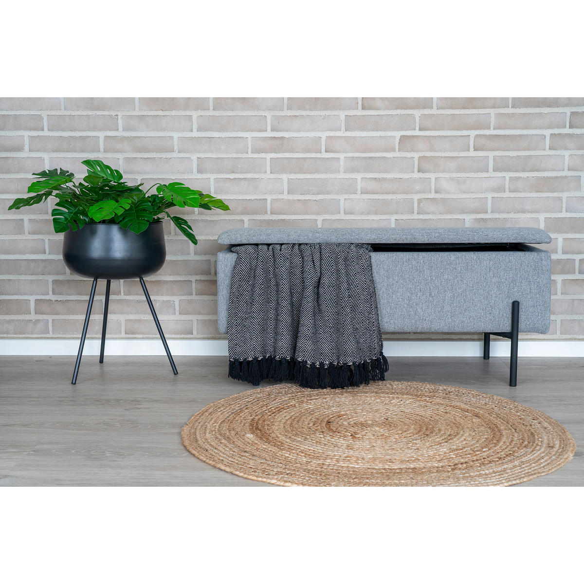 GARDEROBENBANK - Hellgrau/Schwarz, Design, Textil/Metall (95/43/36,5cm) - MID.YOU