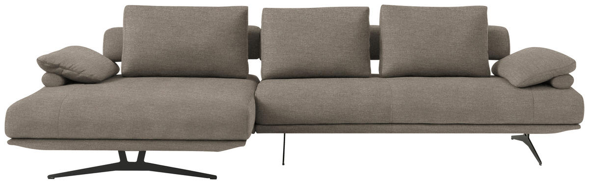 ECKSOFA in Chenille Graubraun  - Graubraun/Schwarz, Design, Textil/Metall (168/334cm) - Dieter Knoll