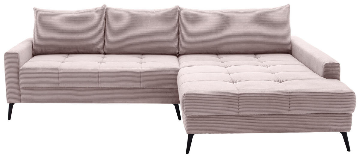 ECKSOFA Rosa Cord  - Schwarz/Rosa, KONVENTIONELL, Textil/Metall (280/173cm) - Hom`in
