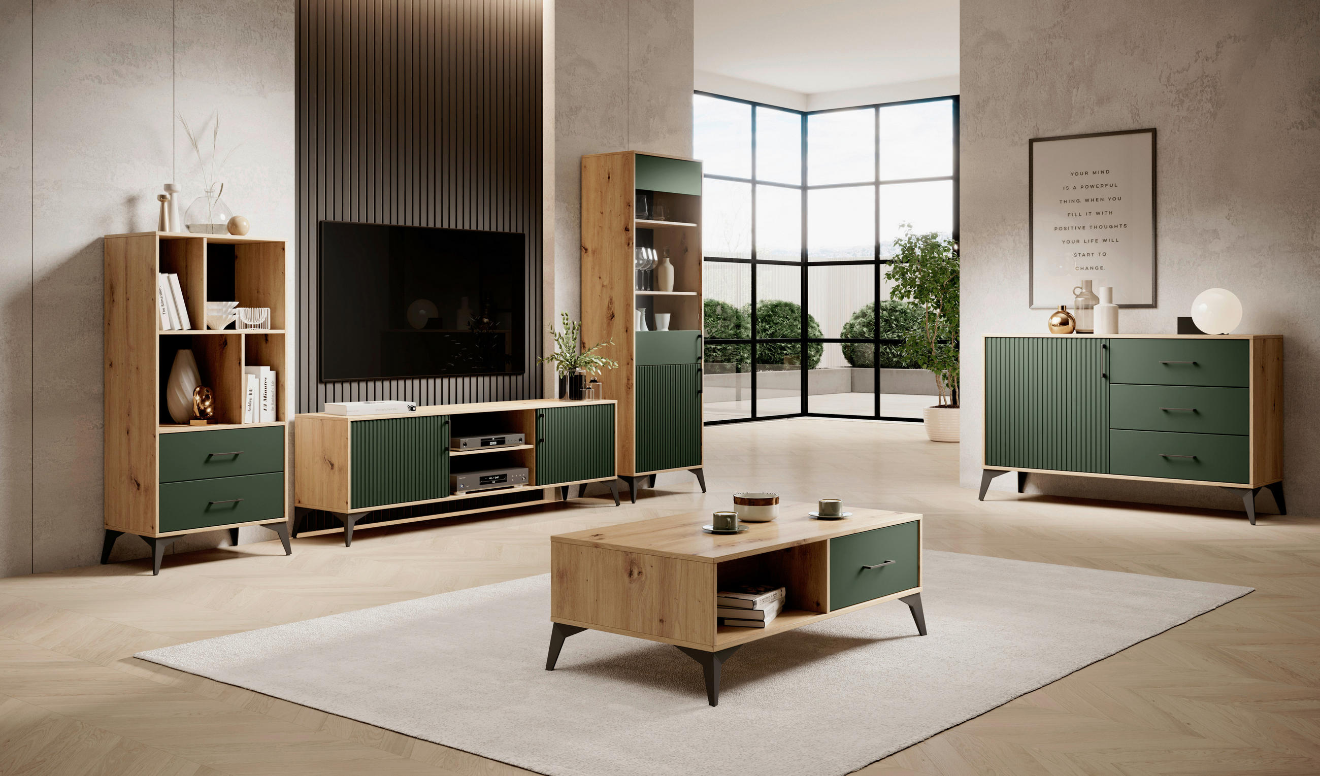 SIDEBOARD  in 164,5/78,4/42 cm  - Dunkelgrün/Schwarz, Design, Holzwerkstoff/Metall (164,5/78,4/42cm) - Boxxx