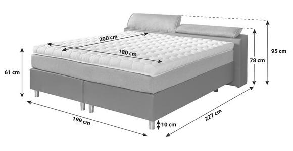 Boxspringbett mit Topper & Matratze H2 180x200cm Hampton - Anthrazit/Alufarben, KONVENTIONELL, Textil (180/200cm) - Luca Bessoni