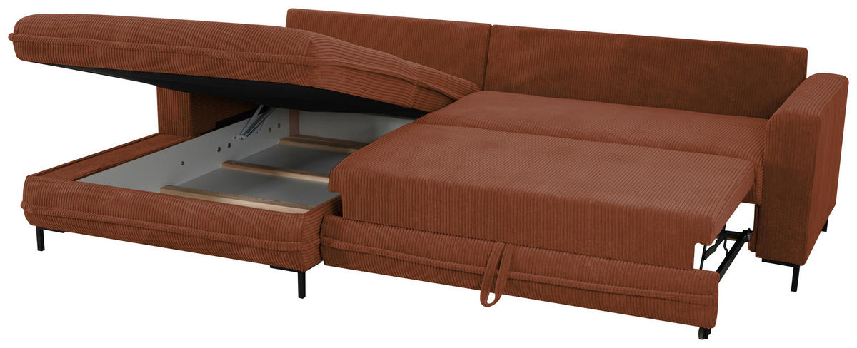 ECKSOFA  in Cord Rostfarben   - Rostfarben/Schwarz, Design, Textil/Metall (174/272cm) - MID.YOU