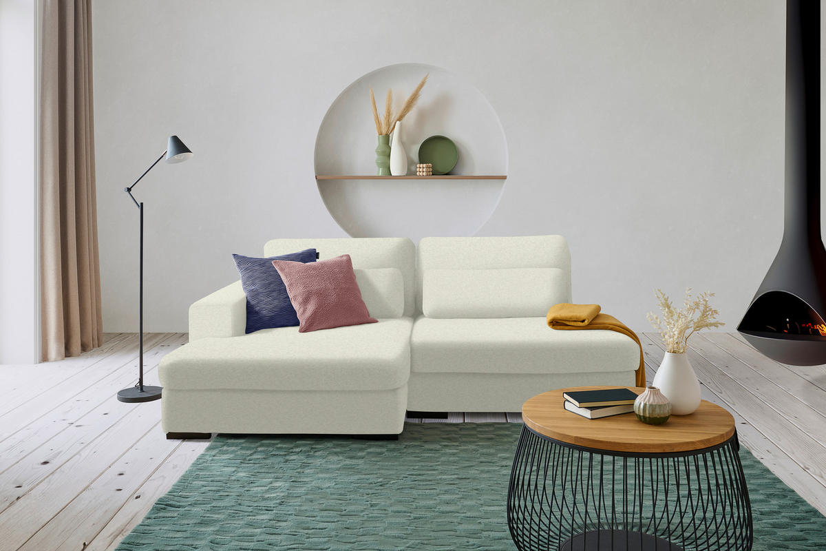 ECKSOFA in Chenille Creme  - Creme/Schwarz, Design, Kunststoff/Textil (158/223cm) - Lomoco