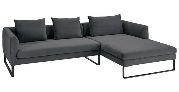 ECKSOFA in Feincord Anthrazit  - Anthrazit/Schwarz, KONVENTIONELL, Textil/Metall (284/178cm) - Hom`in