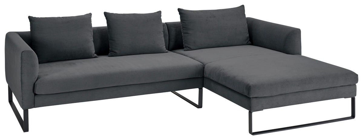 ECKSOFA Anthrazit Feincord  - Anthrazit/Schwarz, KONVENTIONELL, Textil/Metall (284/178cm) - Hom`in