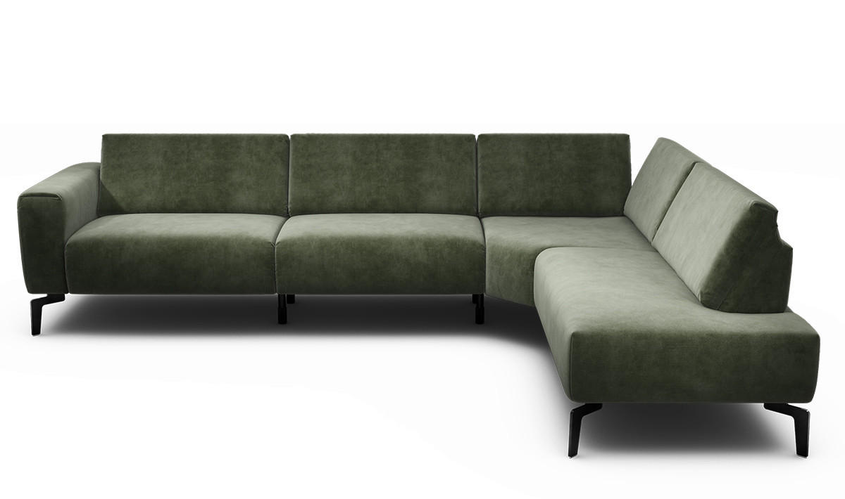 ECKSOFA in Samt Waldgrün  296/213 cm  - Waldgrün/Schwarz, Design, Textil/Metall (296/213cm) - SENSOO