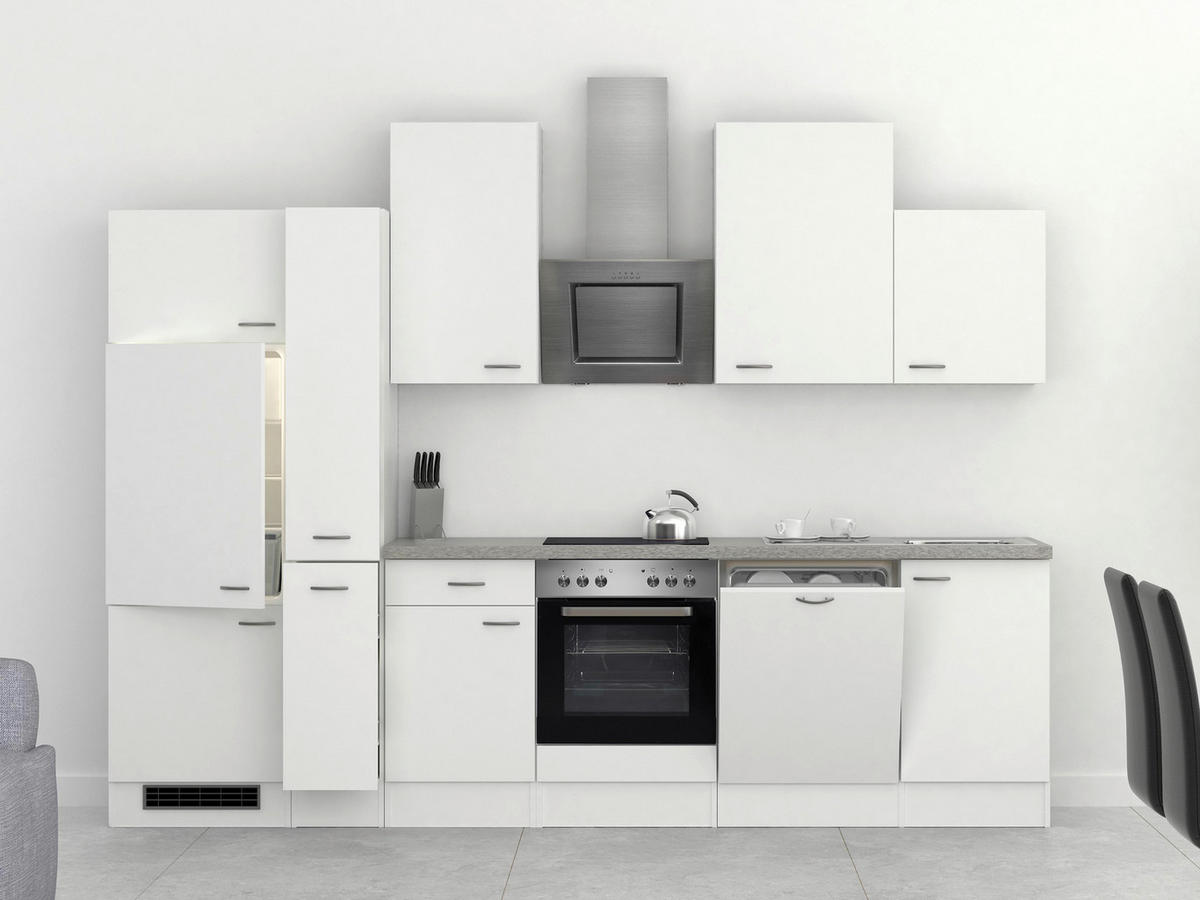 KÜCHENBLOCK 310 cm   in Weiß  - Edelstahlfarben/Hellgrau, MODERN, Holzwerkstoff/Kunststoff (310cm) - FlexWell