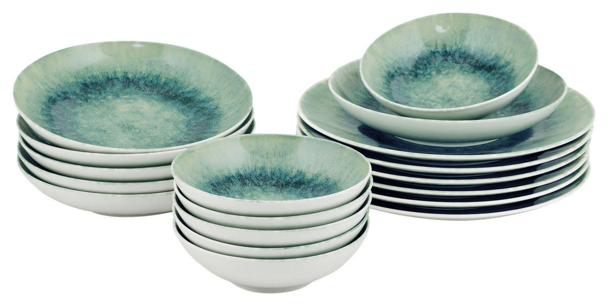 KOMBISERVICE Blau, Mintgrau 18-teilig 6 Personen  - Mintgrau/Blau, Basics, Keramik - P & B