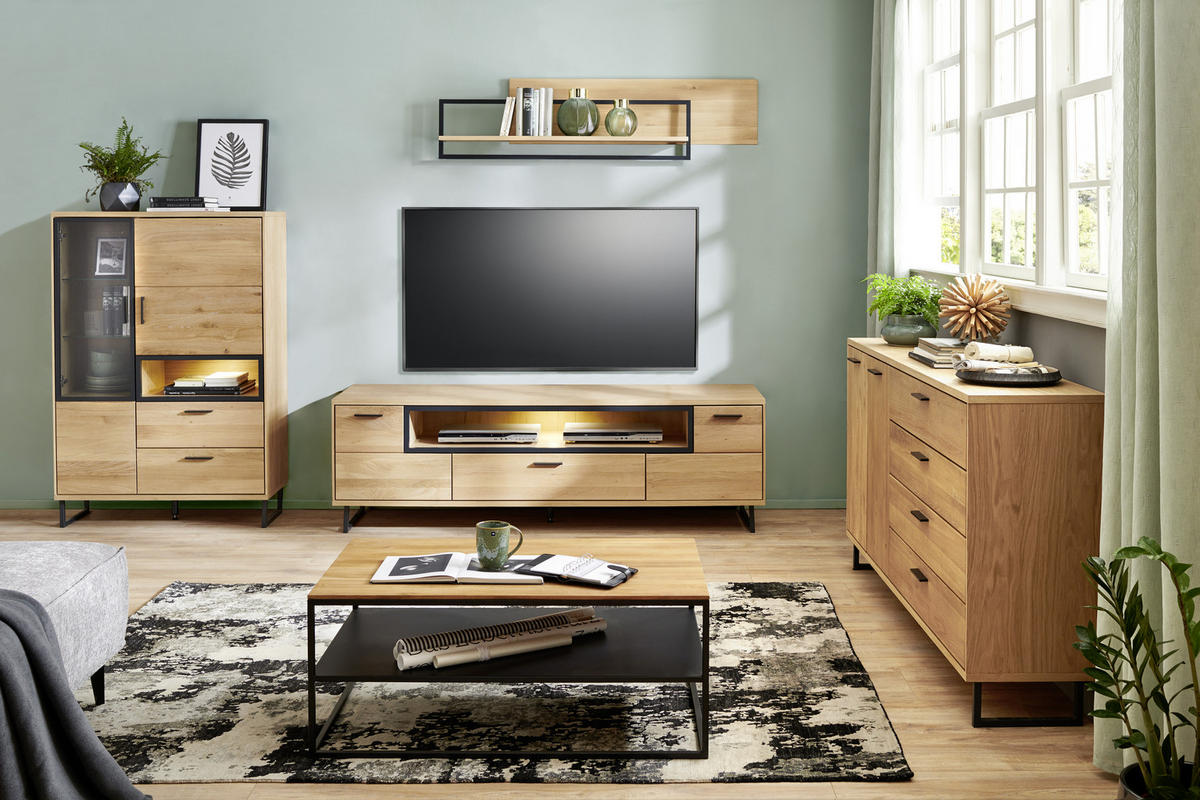HIGHBOARD Eichefarben  95/139/38 cm  - Dunkelgrau/Eichefarben, Konventionell, Glas/Holz (95/139/38cm) - Cantus
