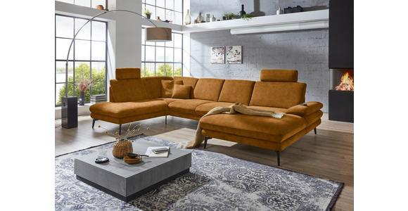 WOHNLANDSCHAFT in Velours Cognac - Cognac/Schwarz, Design, Textil/Metall (208/344/180cm) - Dieter Knoll