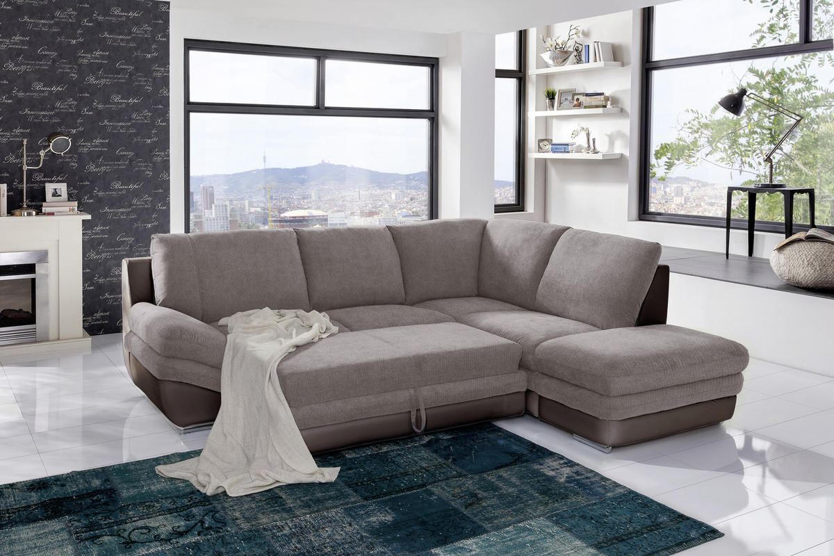 WOHNLANDSCHAFT in Taupe, Dunkelbraun  - Taupe/Chromfarben, Modern, Textil/Metall (264/221cm) - MID.YOU