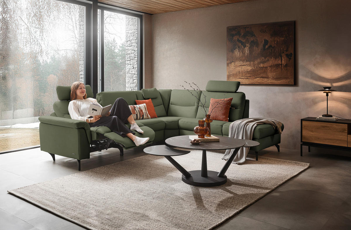 ECKSOFA in Echtleder Grün  280/249 cm  - Anthrazit/Grün, Design, Leder/Metall (280/249cm) - Himolla Komfortklass