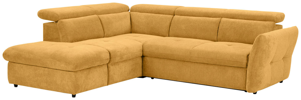 ECKSOFA in Mikrofaser Senfgelb  - Senfgelb/Schwarz, Design, Kunststoff/Textil (224/254cm) - Livetastic