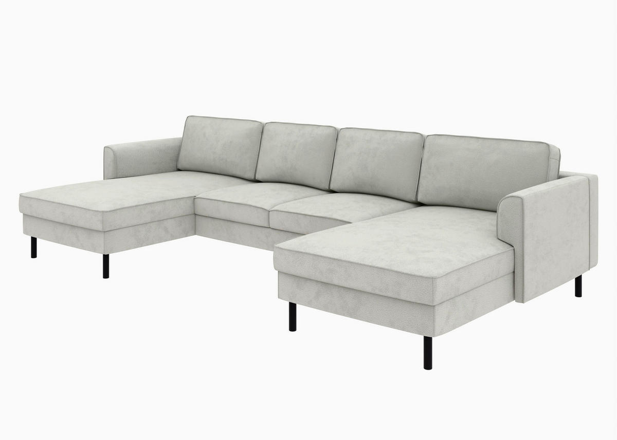 WOHNLANDSCHAFT Weiß Struktur  - Schwarz/Weiß, MODERN, Textil/Metall (161/306/161cm) - Trendmanufaktur