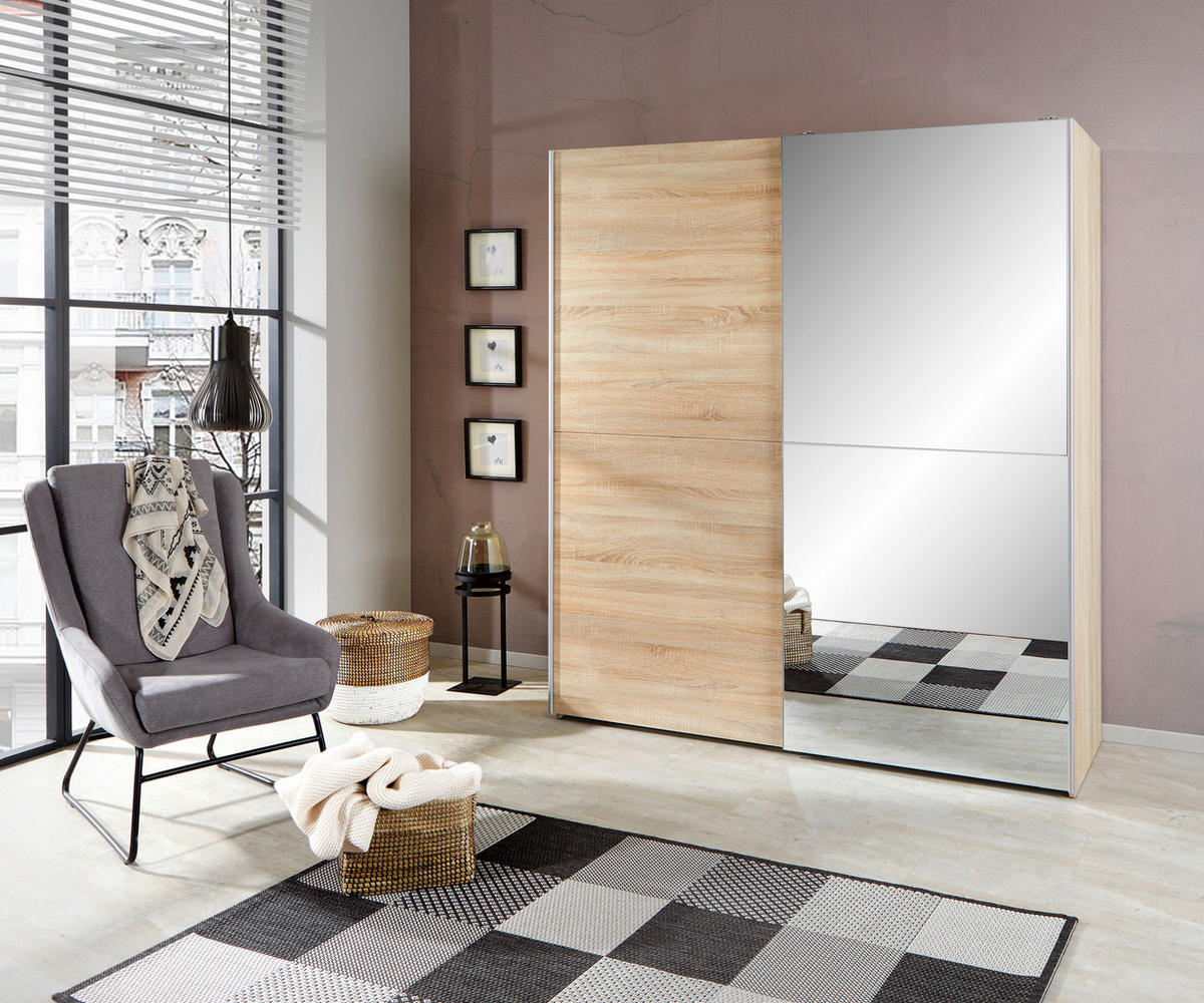 OMARA Z DRSNIMI VRATI, prozorno, barve hrasta  - barve hrasta/barve aluminija, Design, steklo (170/195/59cm) - P & B