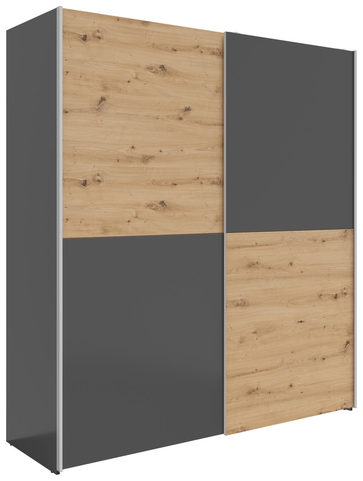 SCHWEBETÜRENSCHRANK 170/191/59 cm 2-türig Graphitfarben, Eiche Artisan  - Silberfarben/Graphitfarben, Basics, Holzwerkstoff/Kunststoff (170/191/59cm) - Boxxx
