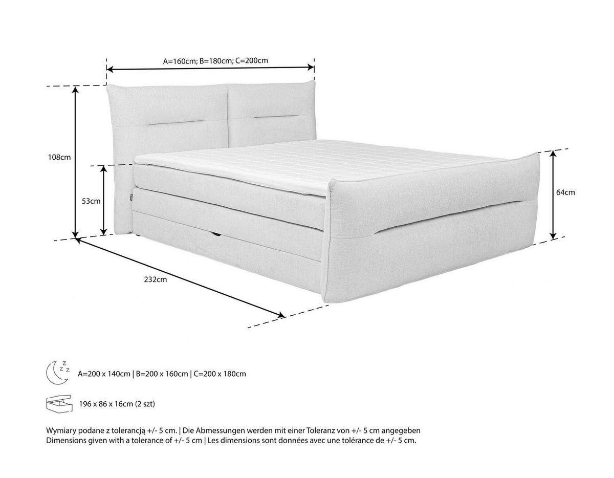 BOXSPRINGBETT 160/200 cm,  in Greige, gepolstertes Kopfteil, Bettkasten, Topper, Matratzen, H3 + H4 = fest + sehr fest  - Greige/Schwarz, Design, Kunststoff/Textil (160/200cm) - Chameo