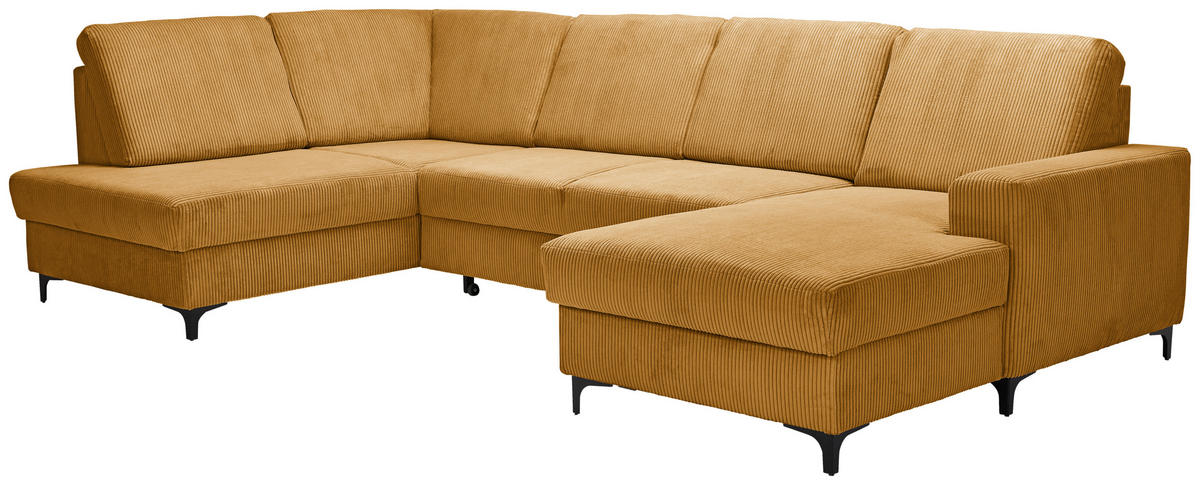 WOHNLANDSCHAFT in Cord Senfgelb  - Senfgelb/Schwarz, Konventionell, Textil/Metall (185/317/167cm) - Stylife