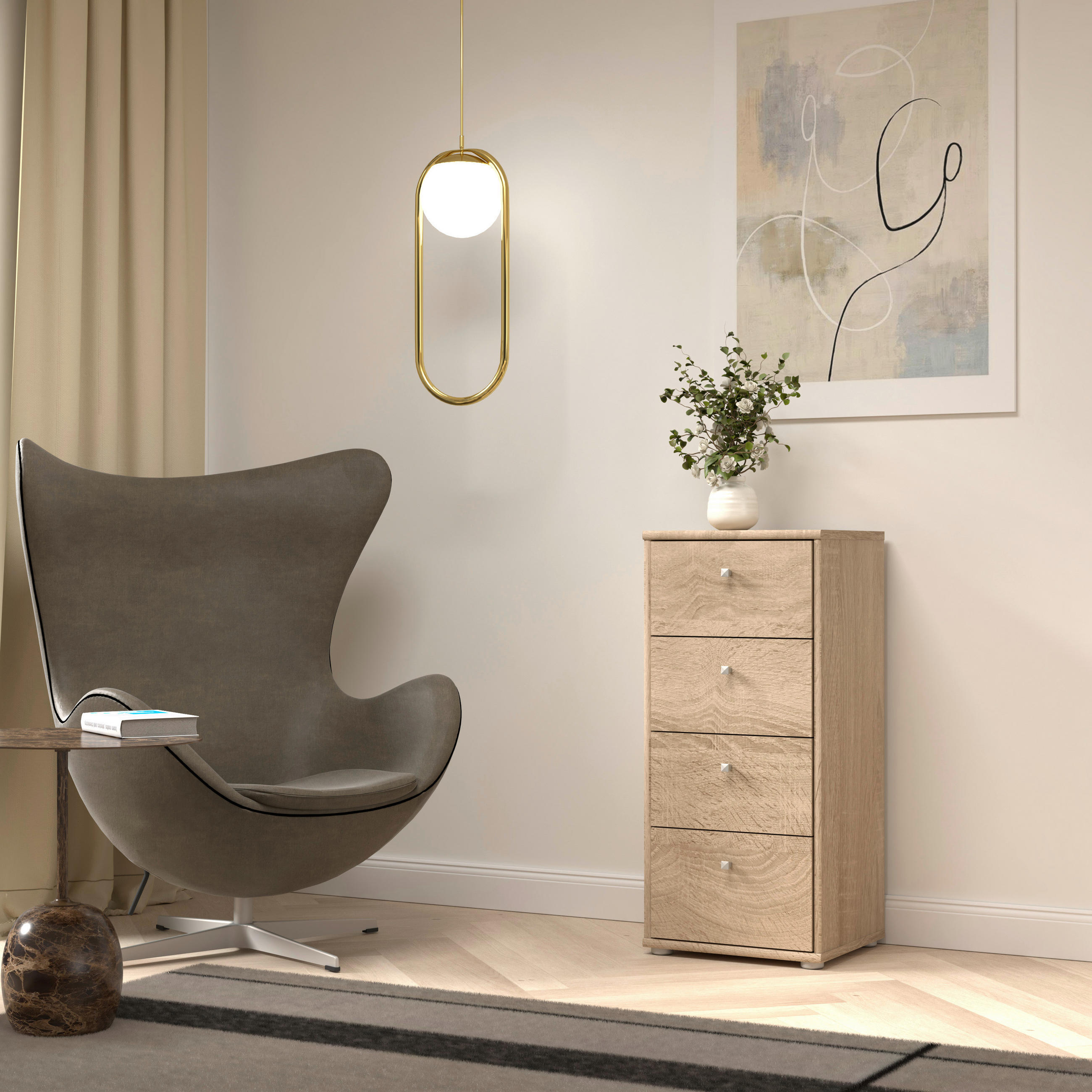KOMMODE Sonoma Eiche - Alufarben/Sonoma Eiche, Design, Kunststoff (38,6/85,5/34,8cm)