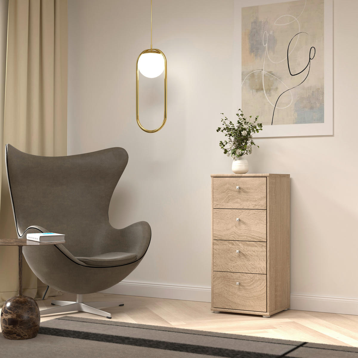 KOMMODE  in 38,6/85,5/34,8 cm  - Alufarben/Sonoma Eiche, Design, Holzwerkstoff/Kunststoff (38,6/85,5/34,8cm)