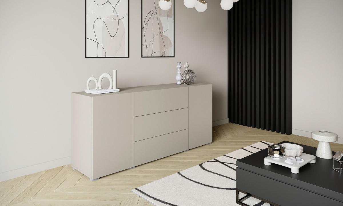 SIDEBOARD Berlin 150/68/38,5 cm 3 låda(or)  - grå/kashmir, Design, trämaterial/plast (150/68/38,5cm) - P & B