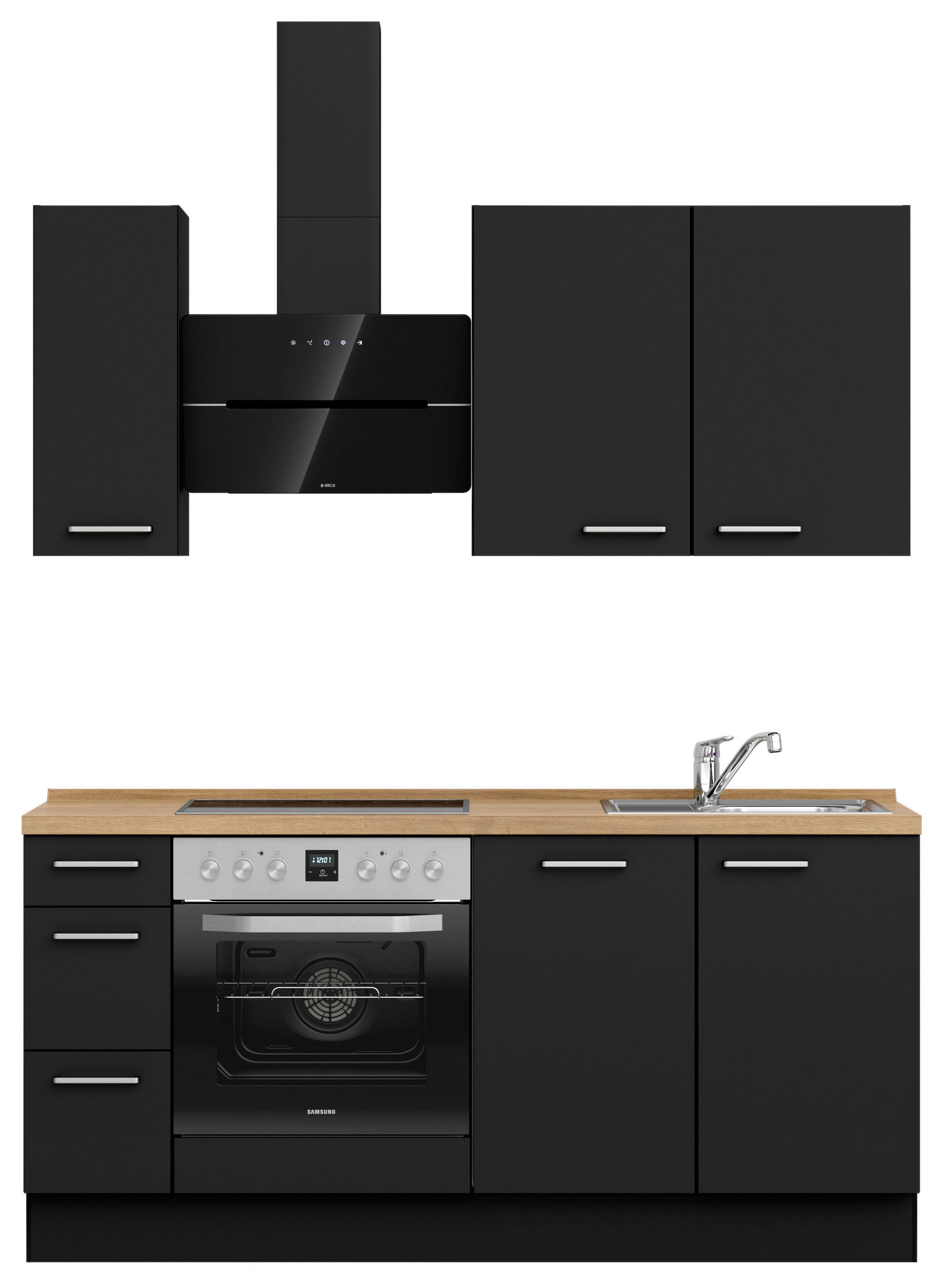 KÜCHENBLOCK 180 cm   in Schwarz, Eichefarben  - Edelstahlfarben/Eichefarben, MODERN, Holzwerkstoff/Metall (180cm) - Nobilia