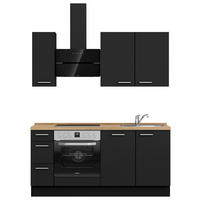 KÜCHENBLOCK 180 cm   in Schwarz, Eichefarben  - Edelstahlfarben/Eichefarben, MODERN, Holzwerkstoff/Metall (180cm) - Nobilia