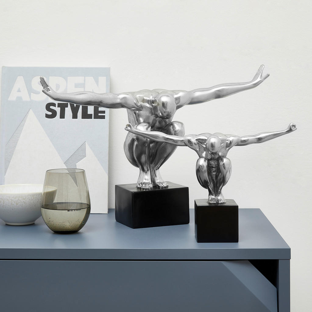 Thumbnail - Ambia Home Skulptur, Schwarz, Silber, Kunststoff, Uni, 11.5x23x32 cm, Kunsthandwerk, handgemacht, handgemalt, Dekoration...