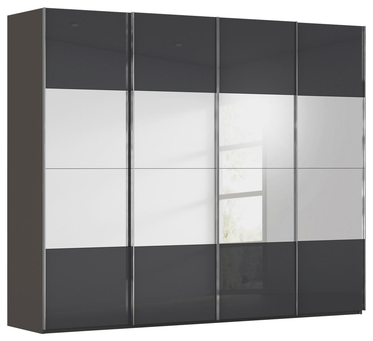 SCHWEBETÜRENSCHRANK 271/223/68 cm 4-türig Graphitfarben, Schwarz  - Chromfarben/Graphitfarben, Design, Glas/Holzwerkstoff (271/223/68cm) - Novel