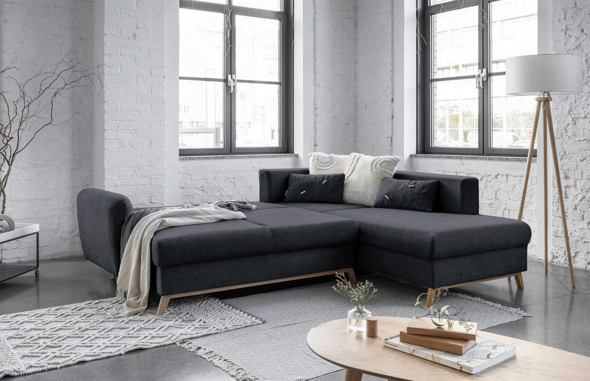 Colțar, textil, gri închis, 242/202 cm - gri închis/culoare natur, lemn/textil (242/202cm) - MID.YOU