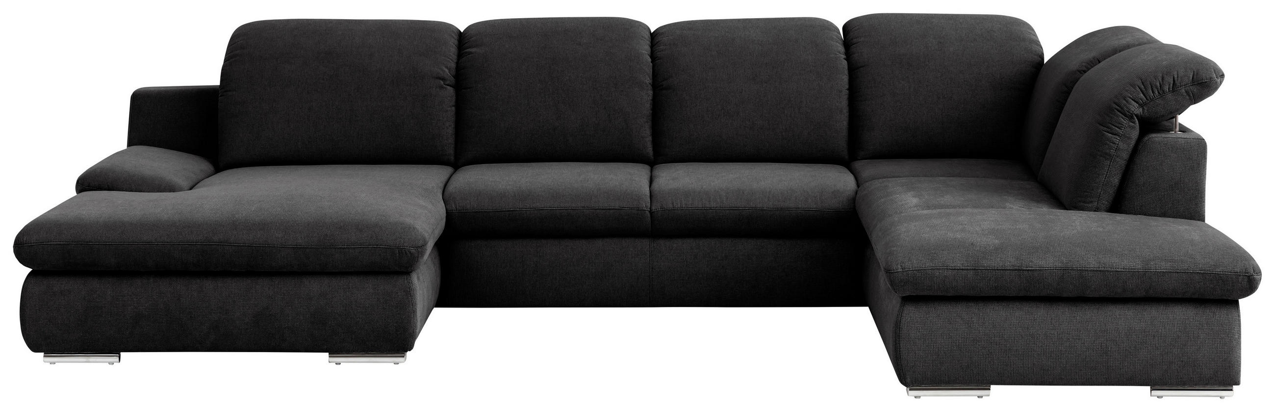 WOHNLANDSCHAFT Schwarz Chenille  - Chromfarben/Schwarz, Design, Textil/Metall (165/353/212cm) - Livetastic