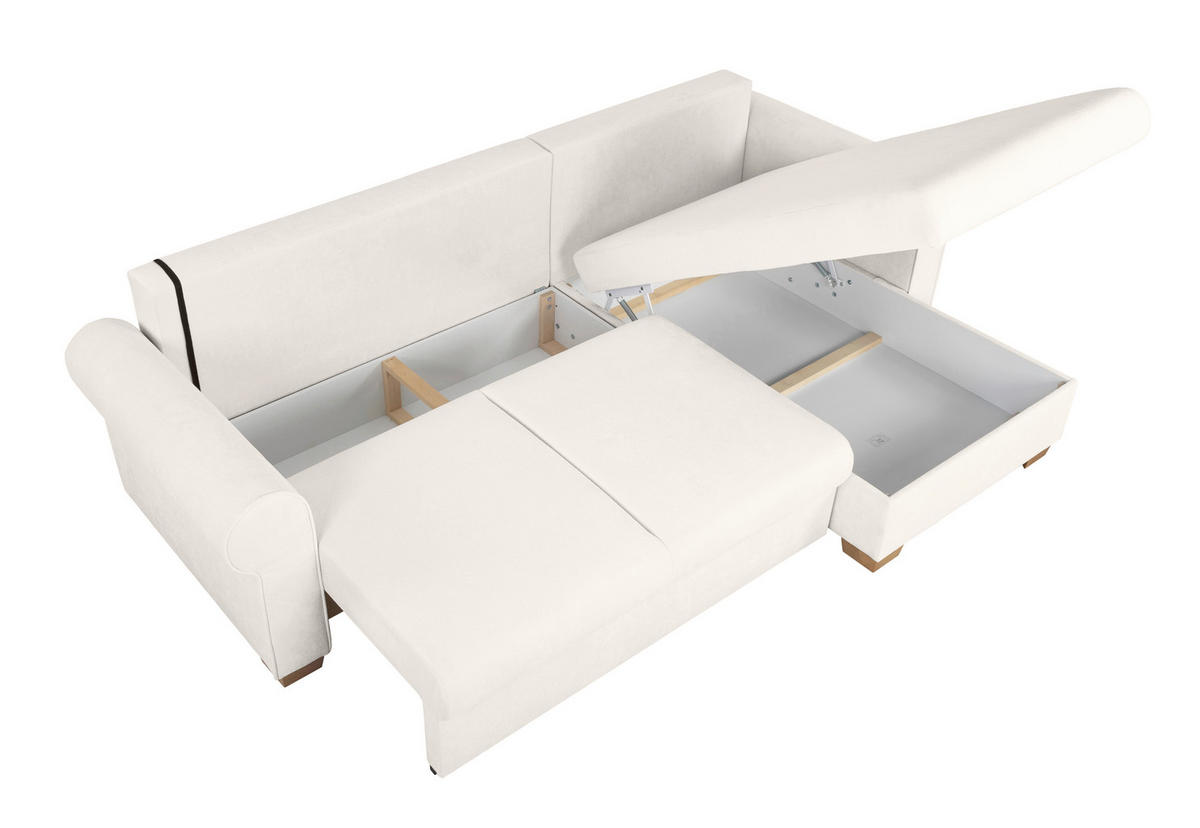 ECKSOFA in Creme  - Buchefarben/Creme, Design, Holz/Textil (266/161cm) - MID.YOU