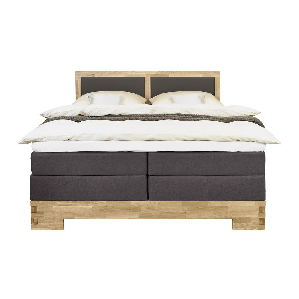 Thumbnail - Linea Natura Boxspringbett, Schlamm, Eiche, Textil, Wildeiche, massiv, H2, Höhe ca. 20 cm, 180x200 cm, Schlafzimmer, Bet...